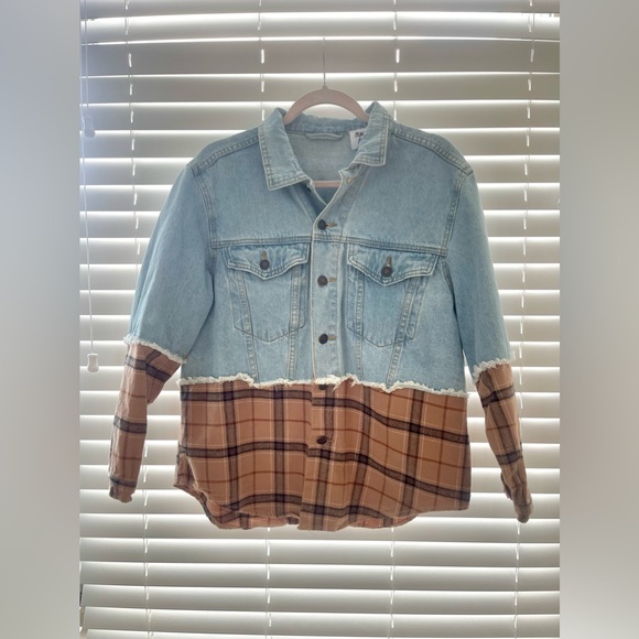 Princess Polly Larkin Denim Jacket Beige Check - Picture 5 of 6